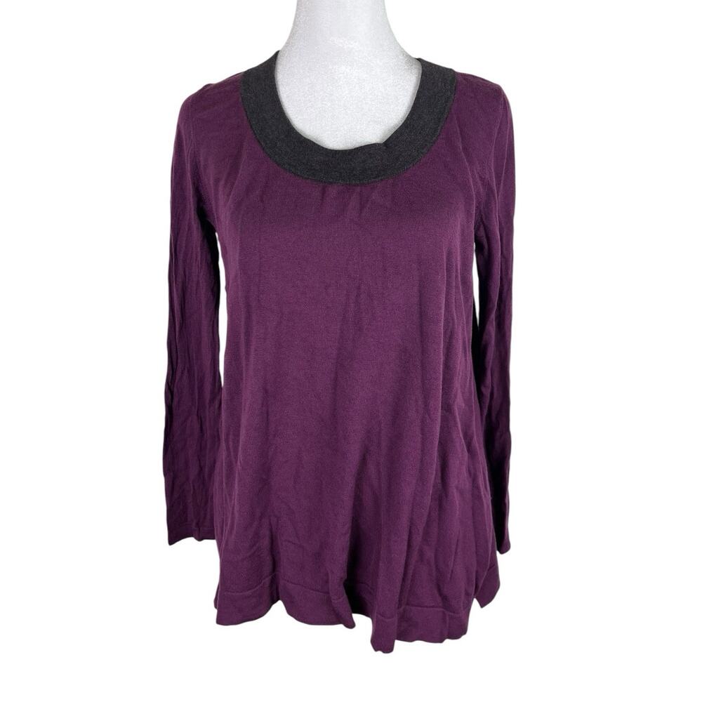 Akris Punto 100% Wool Purple Pullover Lightweight Blouse Minimalist Capsule Sz 8 - Picture 2 of 8